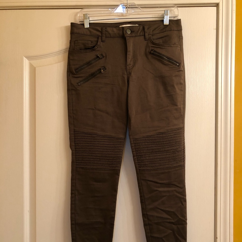 Zara Green Ribbed Pants with Zippers